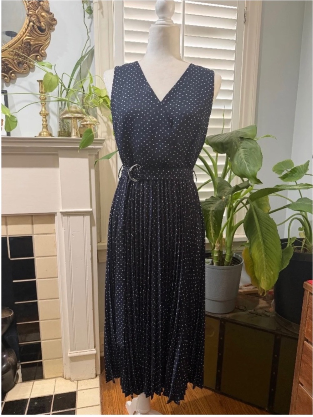 Vince Camuto navy polka dot dress